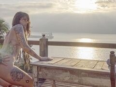 Молодая телочка скачен на члене на берегу вечернего океана